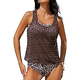 Aleumdr Womens Athletic 3 Piece Tankini Swimsuit with Shorts Tank Tops Bathing Suit with Bra Open Back Athletic Swimwear