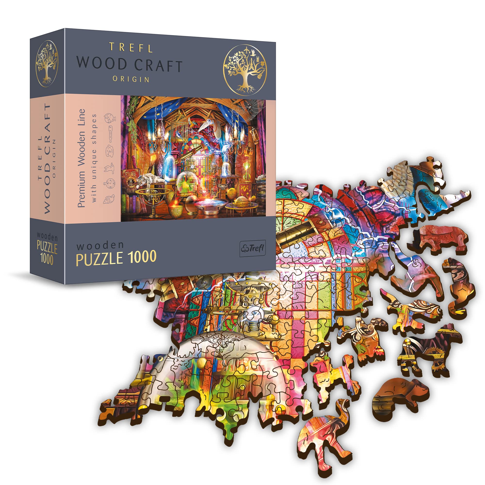 Trefl TR20146 Adult 1000 Pieces, Wood Craft, Irregular Shapes, 100 Animal Figures, Modern DIY for Adults and Children from 12 Years, Wooden Puzzle, Magic Chamber Puzzle, 1000