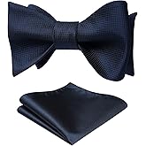 HISDERN Bow Ties for Men Solid Color Self Tie Bow Tie Pocket Square Set Classic Formal Satin Bowties for Tuxedo Wedding Party