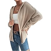 SHENHE Women's Zip Up Hooded Cardigan Drop Shoulder Casual Knitwear Sweater Jacket
