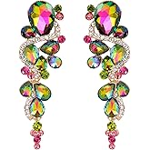 BriLove Women's Bohemian Boho Crystal Wedding Bridal Multiple Teardrop Chandelier Long Dangle Earrings