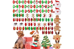 Mruq pet 50PCS Christmas Dog Bows with Rubber Bands Puppy Hair Clips with Santa Claus Christmas Tree Elk Snowflake Dog Hair Accessories for Small Medium Dogs Grooming Accessories (Christmas)
