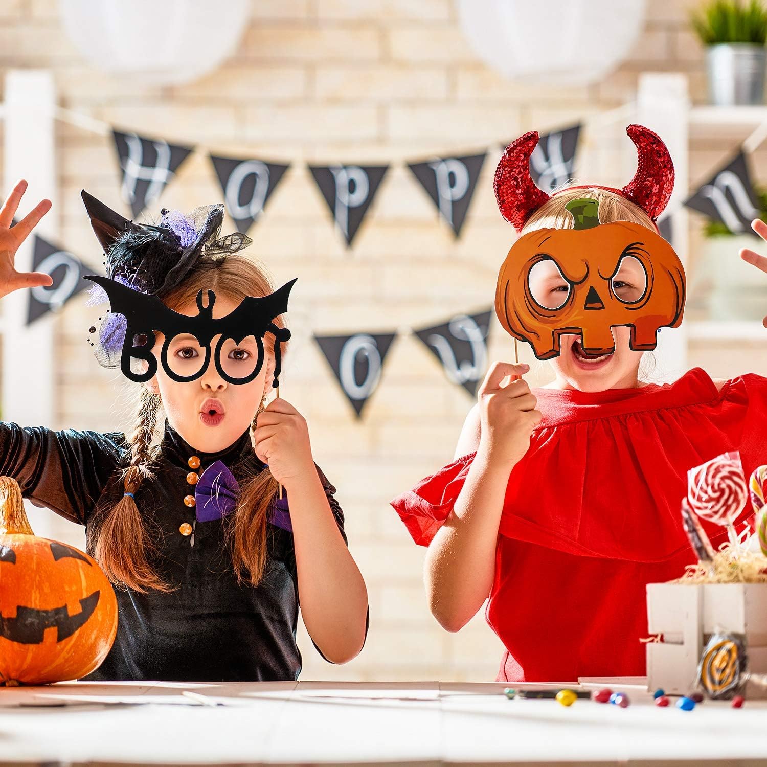 Halloween Photo Booth Props 26pcs for Trick or Treat Party: Toys & Games