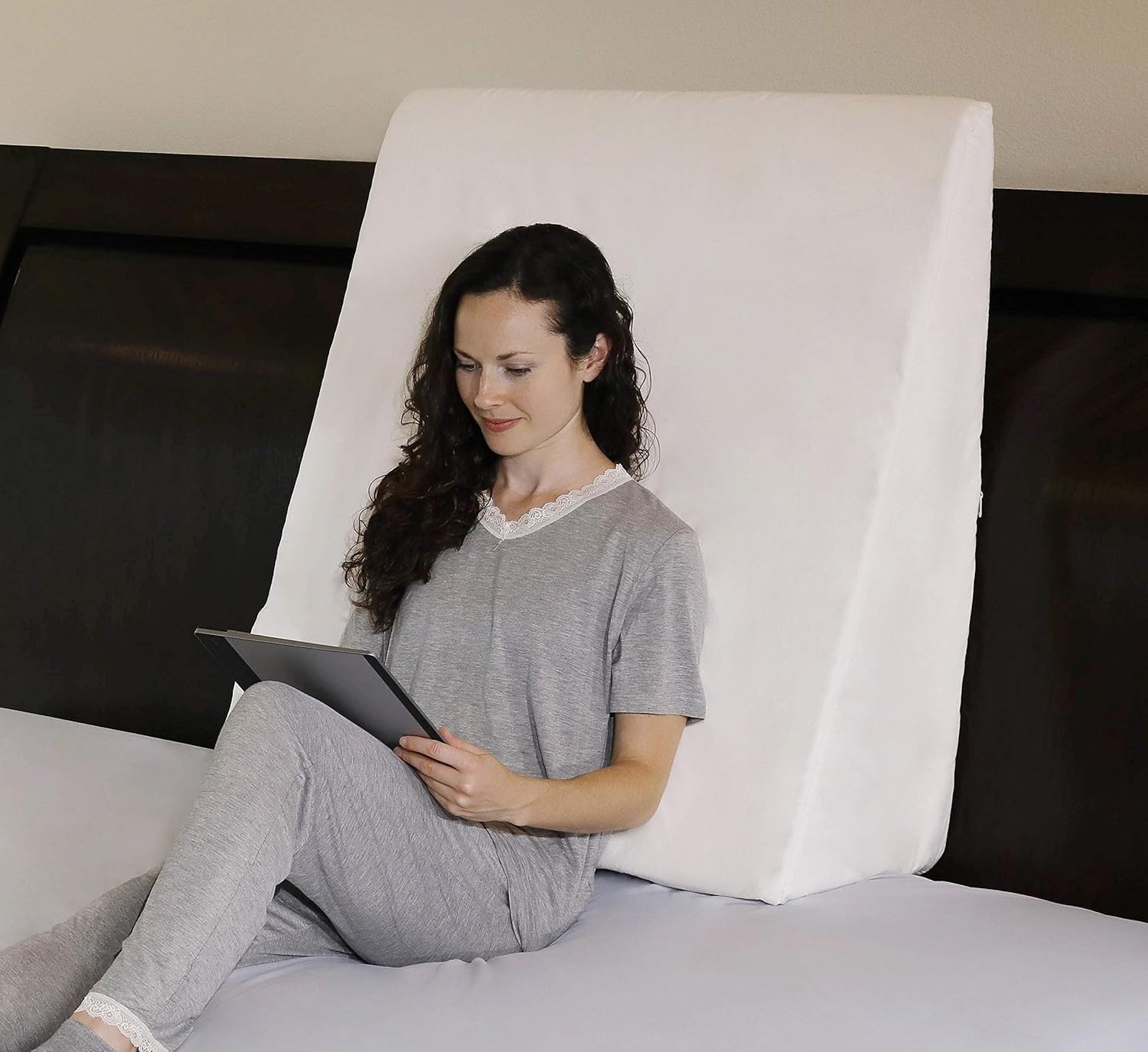 InteVision Extra Large Bed Wedge Pillow (33" x 30.5" x 12") & Headrest Pillow in ONE Package - 100% Egyptian Cotton Cover - Helps Relief from Acid Reflux, Post Surgery - 2" Memory Foam Top: Health & Personal Care