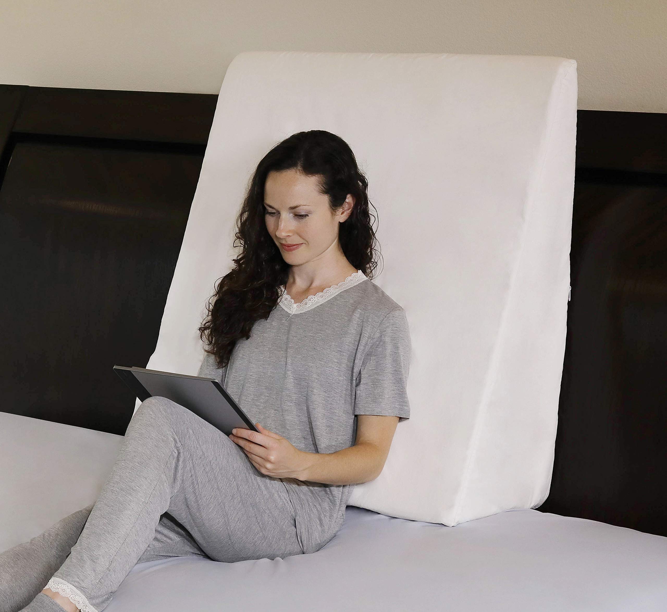 InteVision Extra Large Bed Wedge Pillow (33 x 30.5 x 12 inch) and Headrest Pillow in One Package - Helps Relief from Acid Reflux, Post Surgery, Snoring - Egyptian Cotton Cover - 2 inch Memory Foam Top
