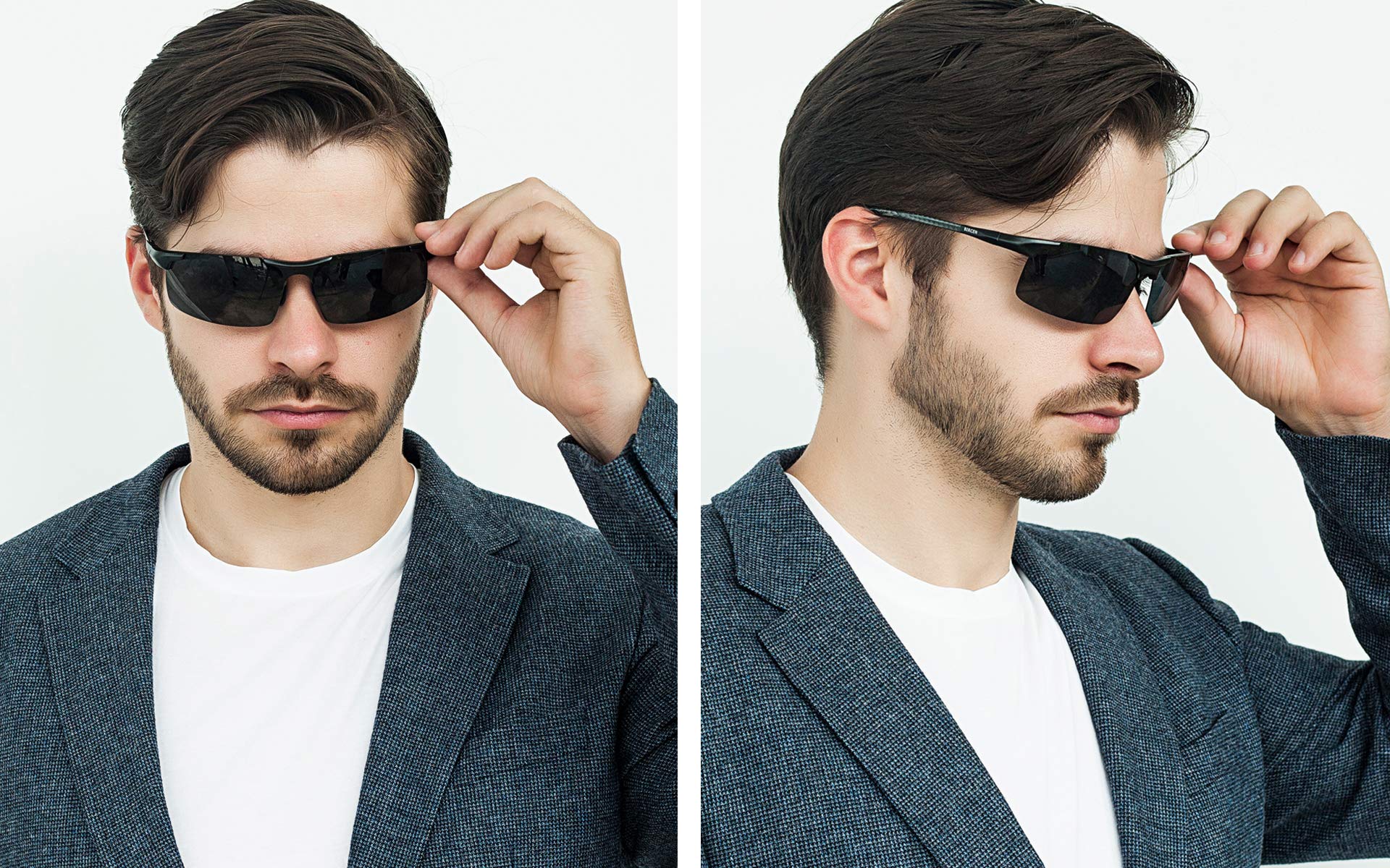 Bircen Mens Polarized Carbon Fiber Sunglasses UV Protection Sports Fishing Driving Sunglasses for Men Al-Mg Frame