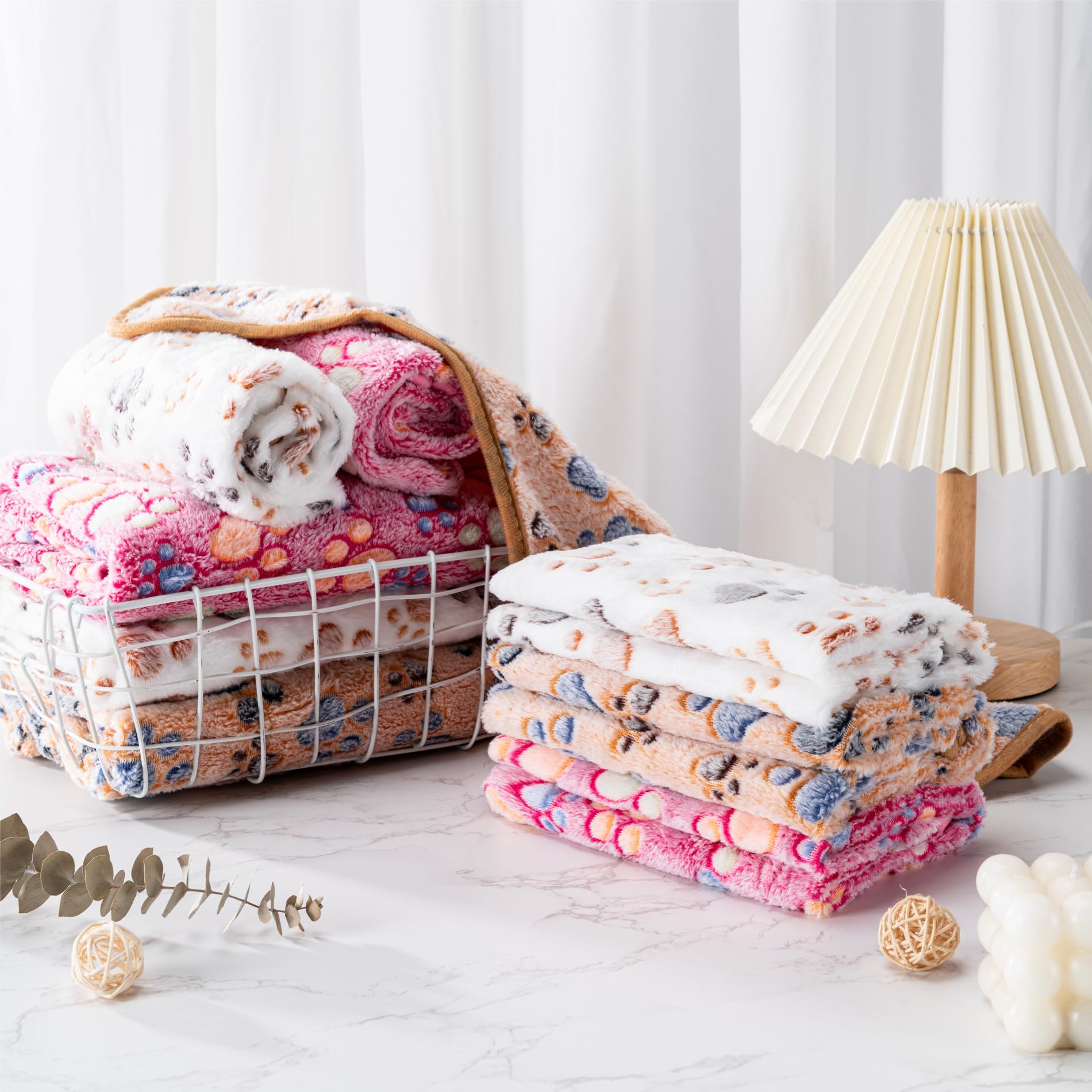 Photo 1 of 1 Pack 3 Blankets Super Soft Fluffy Premium Fleece Pet Blanket Flannel Paw Printed Throw for Dog Puppy Cat (Small 23x16'', Dark Coffee, Brown, Purple)