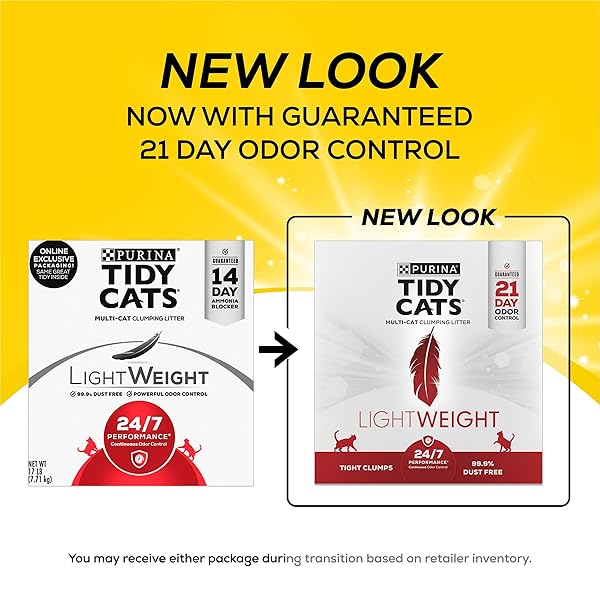 PURINA TIDY CATS LIGHTWEIGHT 24/7 PERFORMANCE ODOR CONTROL, MULTI-CAT, CLUMPING, 99.9 PERCENT DUST FREE CAT LITTER – 17 LB. BOX