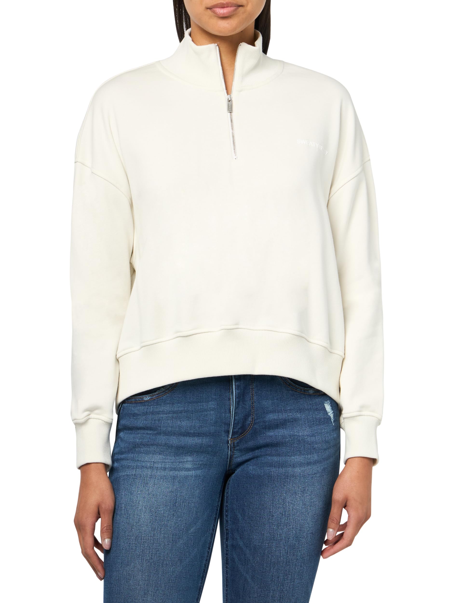 Sweaty Betty REVIVE CASUAL CROPPED HALF ZIP SWEATSHIRT Lily White