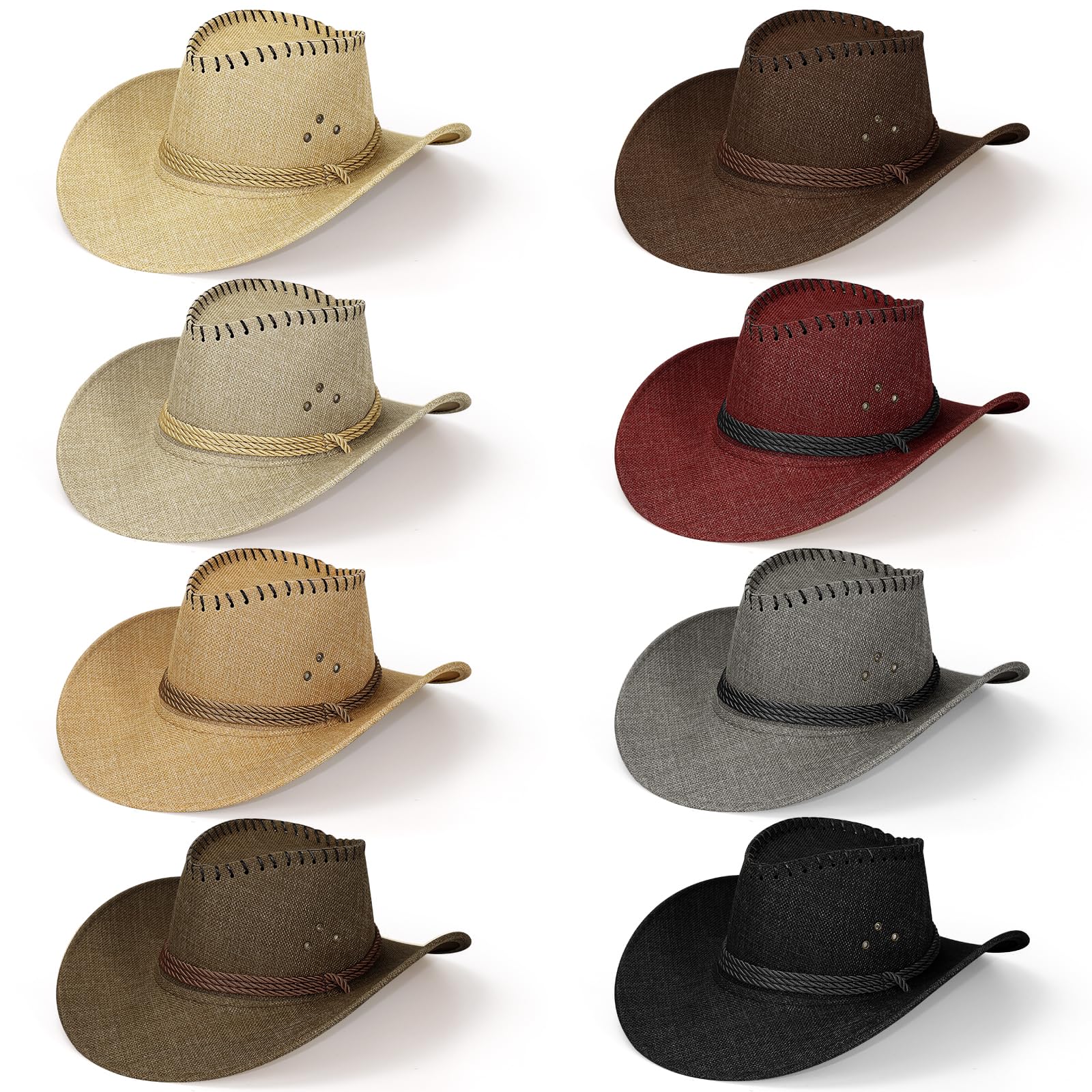 ASMIZ 8 Pack Western Cowboy Hats Bulk, Fancy Dress Cowgirl Hat for Adult, Adjustable Cowboy Hat for Halloween Christmas Hen Party Decoration