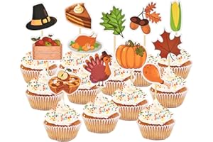 HOKPA Thanksgiving Cupcake Toppers, 36 Pcs Turkey Pumpkin Maple Leaf Chestnut Muffin Cupcake Picks for Thanksgiving Day Festival Party Decoration