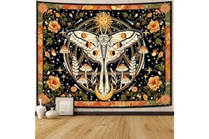 Aipon Orange Moth Tapestry Boho Retro Floral Flowers Tapestries Aesthetic Vintage Mushroom Tapestries for Bedroom Indie Sun Moon Tapestry Wall Hanging for Living Room Dorm (80'' × 60'')