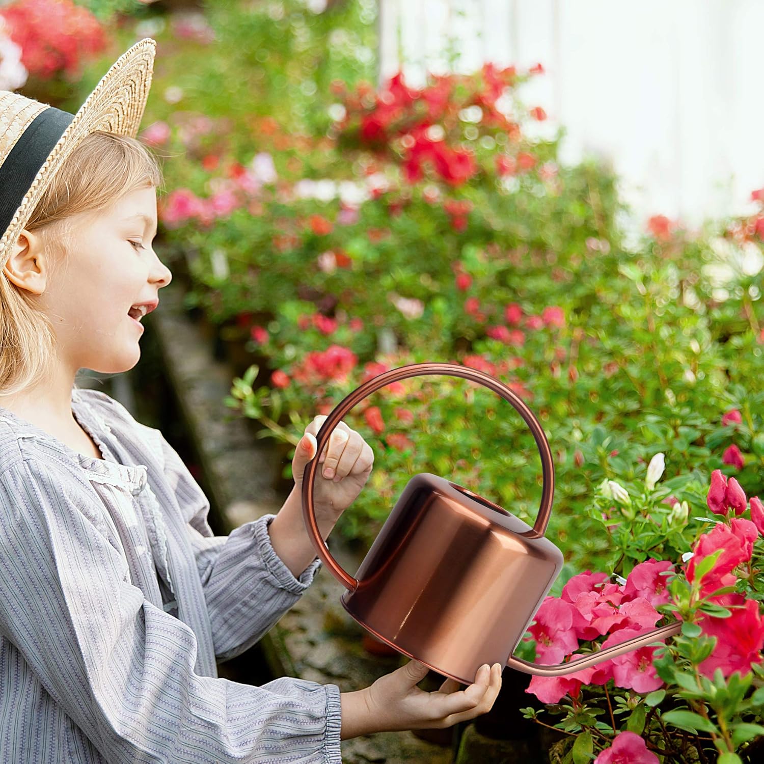 KIBAGA Decorative Copper Colored 40oz Watering Can - Easy Pour Gooseneck Spout for Fast and Easy Indoor Plant Watering : Garden & Outdoor