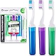Lingito Mini Travel Toothbrushes with Cover - 3 Pack Firm, Portable, Adults Camping Toothbrush Kit