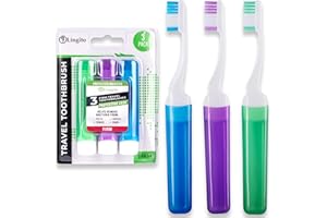 Lingito Mini Travel Toothbrushes with Cover - 3 Pack Firm, Portable, Adults Camping Toothbrush Kit