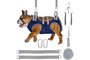 Ultivast Dog Grooming Hammock - Pet Grooming Hammock with Nail Clippers for Dogs, Nail File, and Dog Bath Brush - Dog Hammock for Grooming with Strong Center Straps for Extra Security (S, Blue)