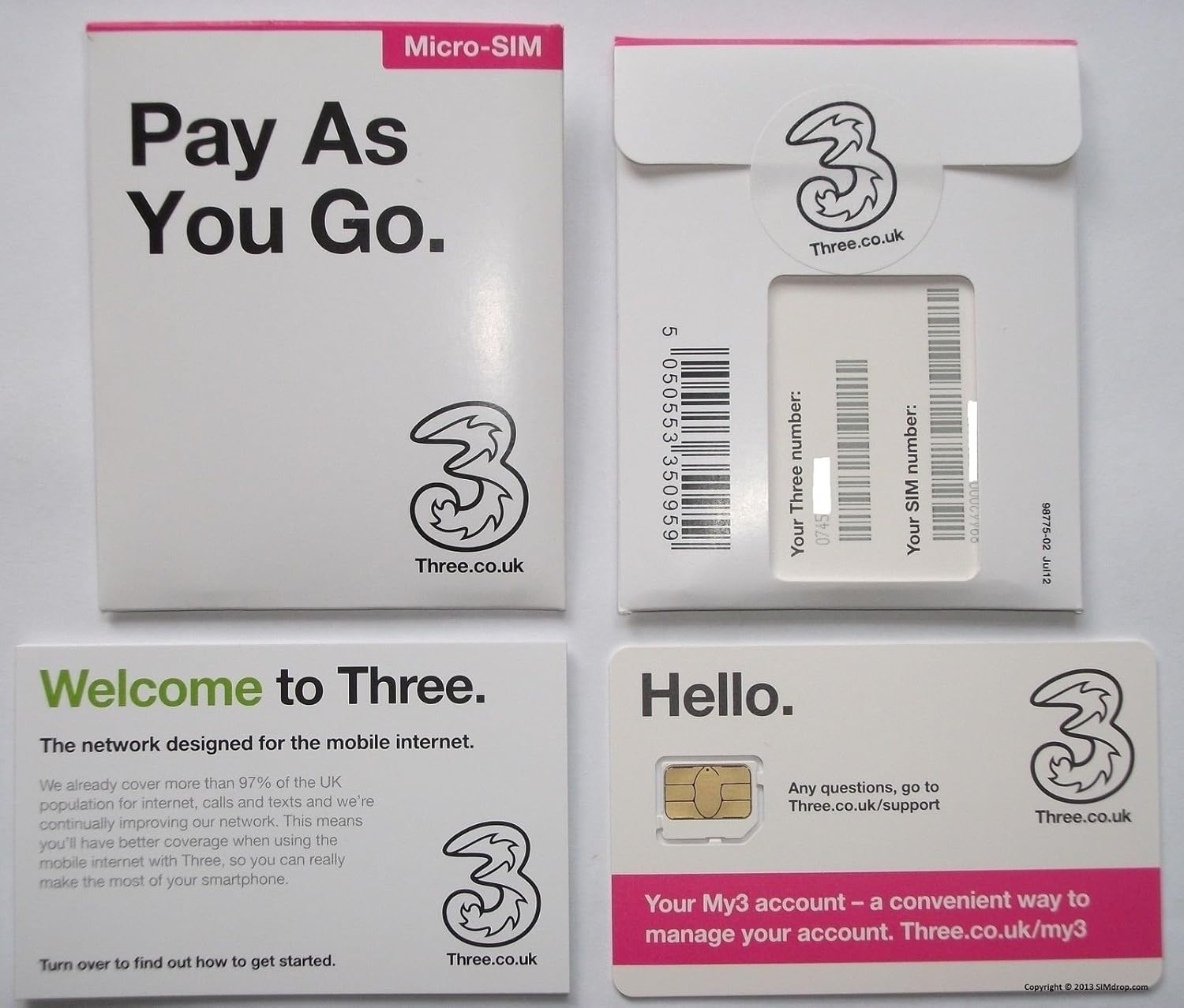 3 Mobile 3G Pay As You Go Includes Standard, Micro & Nano Triple SIM