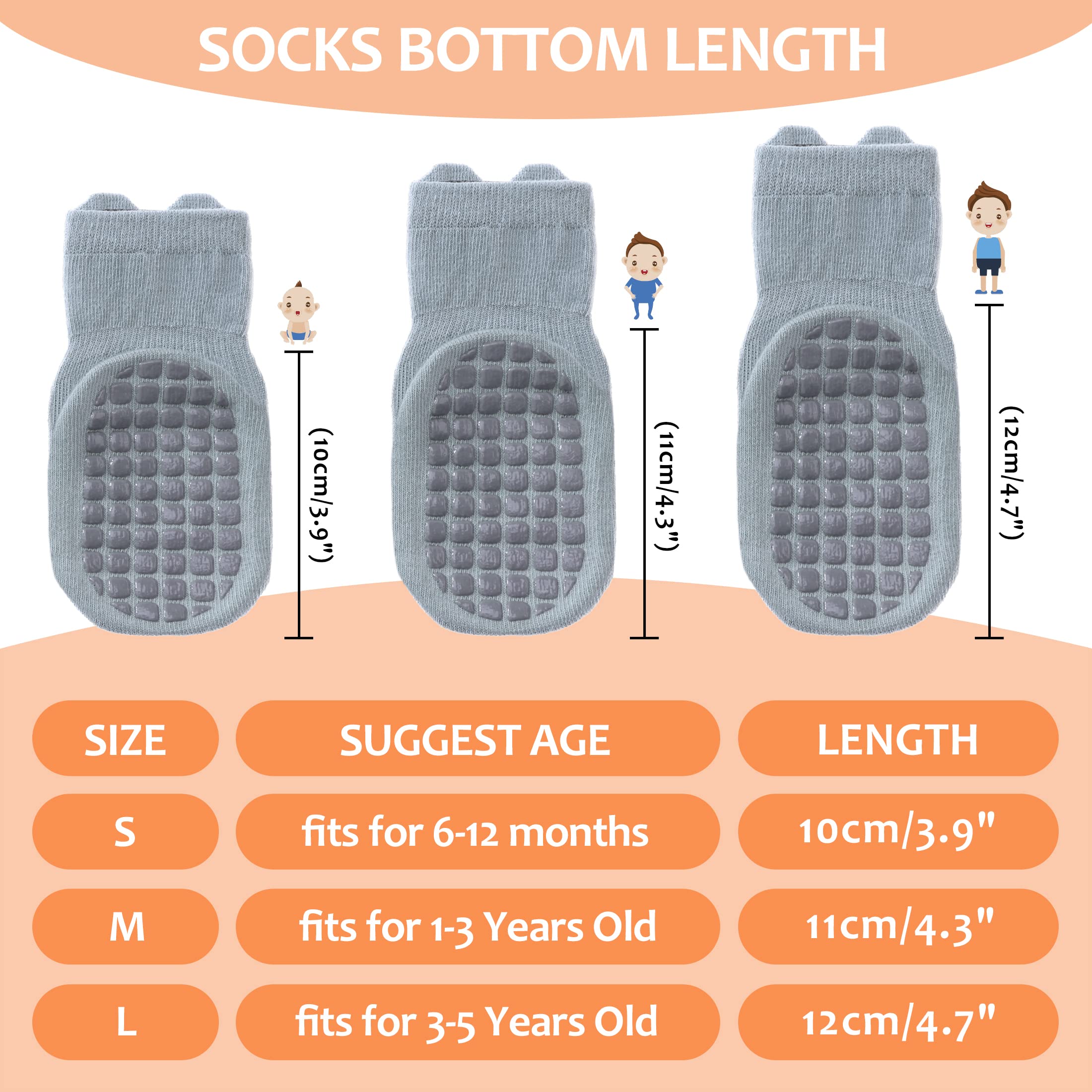 TRUEHAN 5 Pairs Toddler Non Slip Socks with Grips Baby Socks for Kids Girls Boys