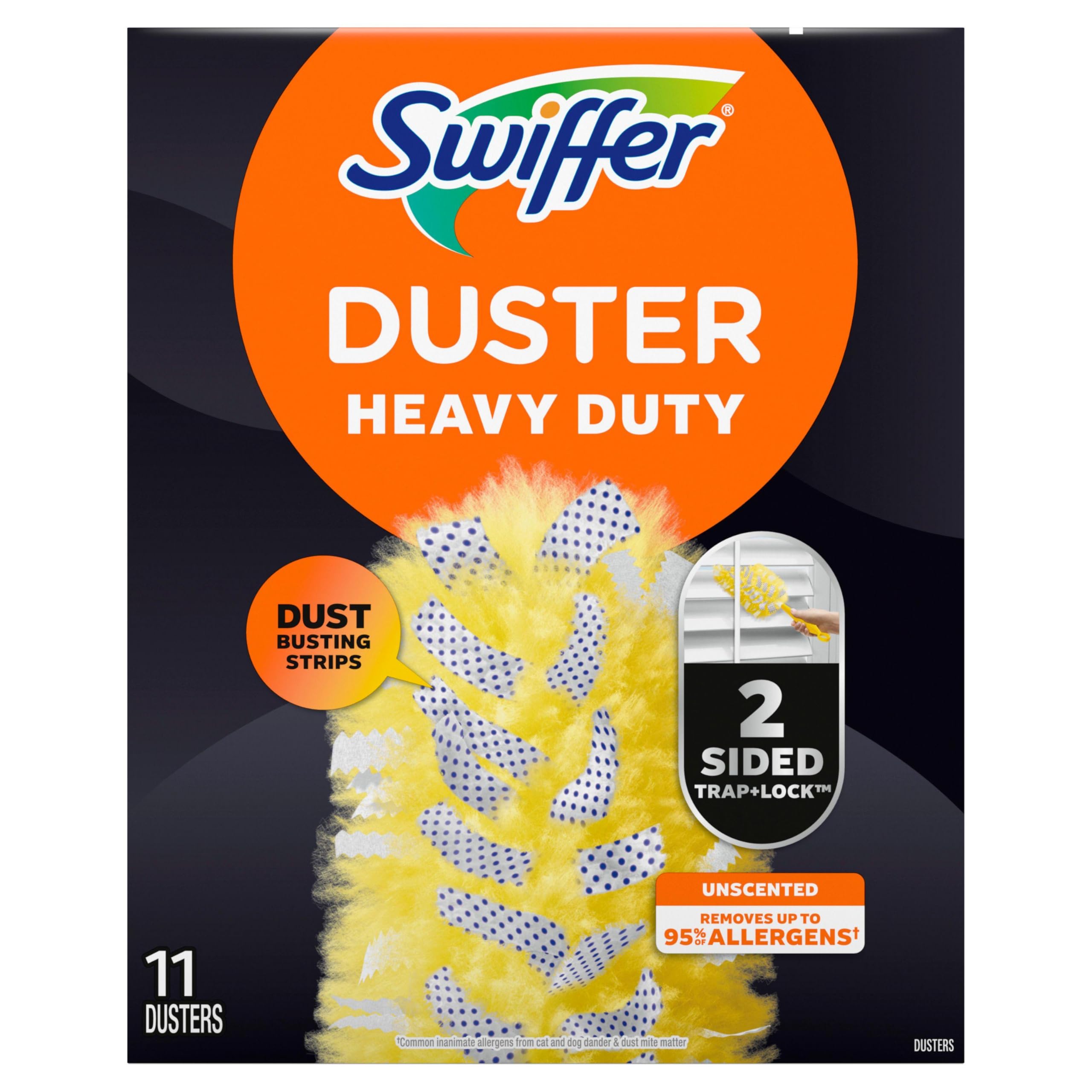 Swiffer Dusters Refill for Cleaning, Feather & Microfiber Duster Disposable Alternative, For Dusting Furniture, Blinds, Ceiling Fans, Walls, Helps Remove Allergens, Heavy Duty, Unscented, 11ct