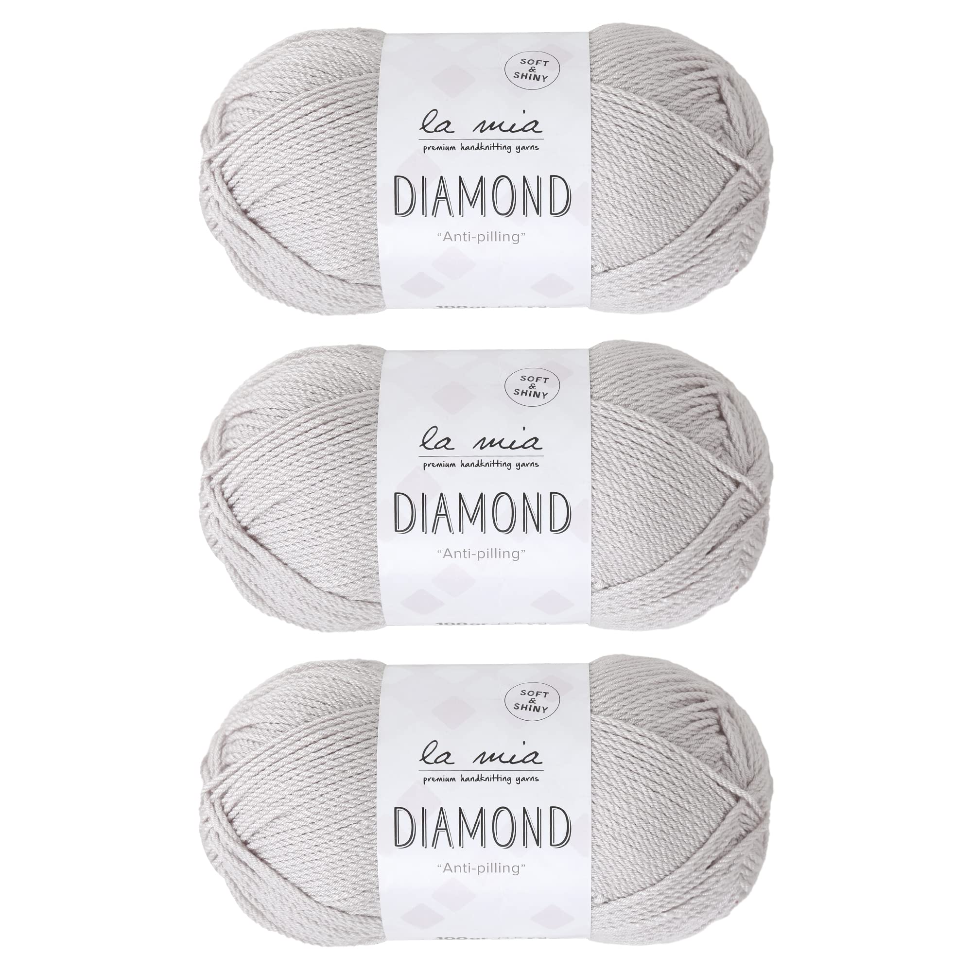 3 Skein La Mia Diamond Total 10.5 Oz Each 3.5 oz (100 g) / 229yd (210m), 70% Acrylic 30% Microfiber, Medium, Worsted, Super Soft Yarn, Grey, Perfect for Amigurumi - L162