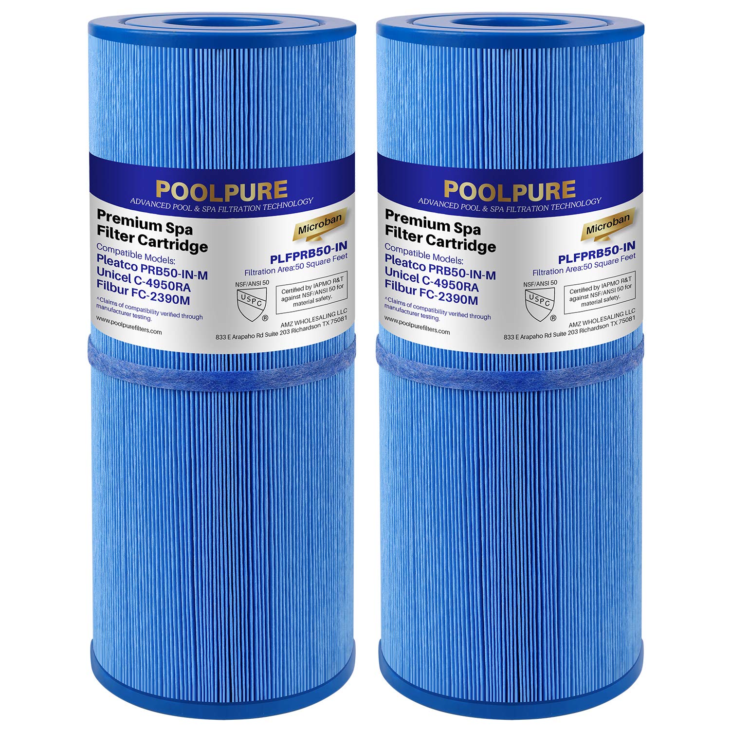 Photo 1 of POOLPURE Antimicrobial Spa Filter Replacement for Pleatco PRB50-IN-M, Unicel C-4950RA, Guardian 413-212-02, Filbur FC-2390M,17-2380,Jacuzzi J200 Series Filter,373045, 5X13 Hot Tub Filter, 2 Pack