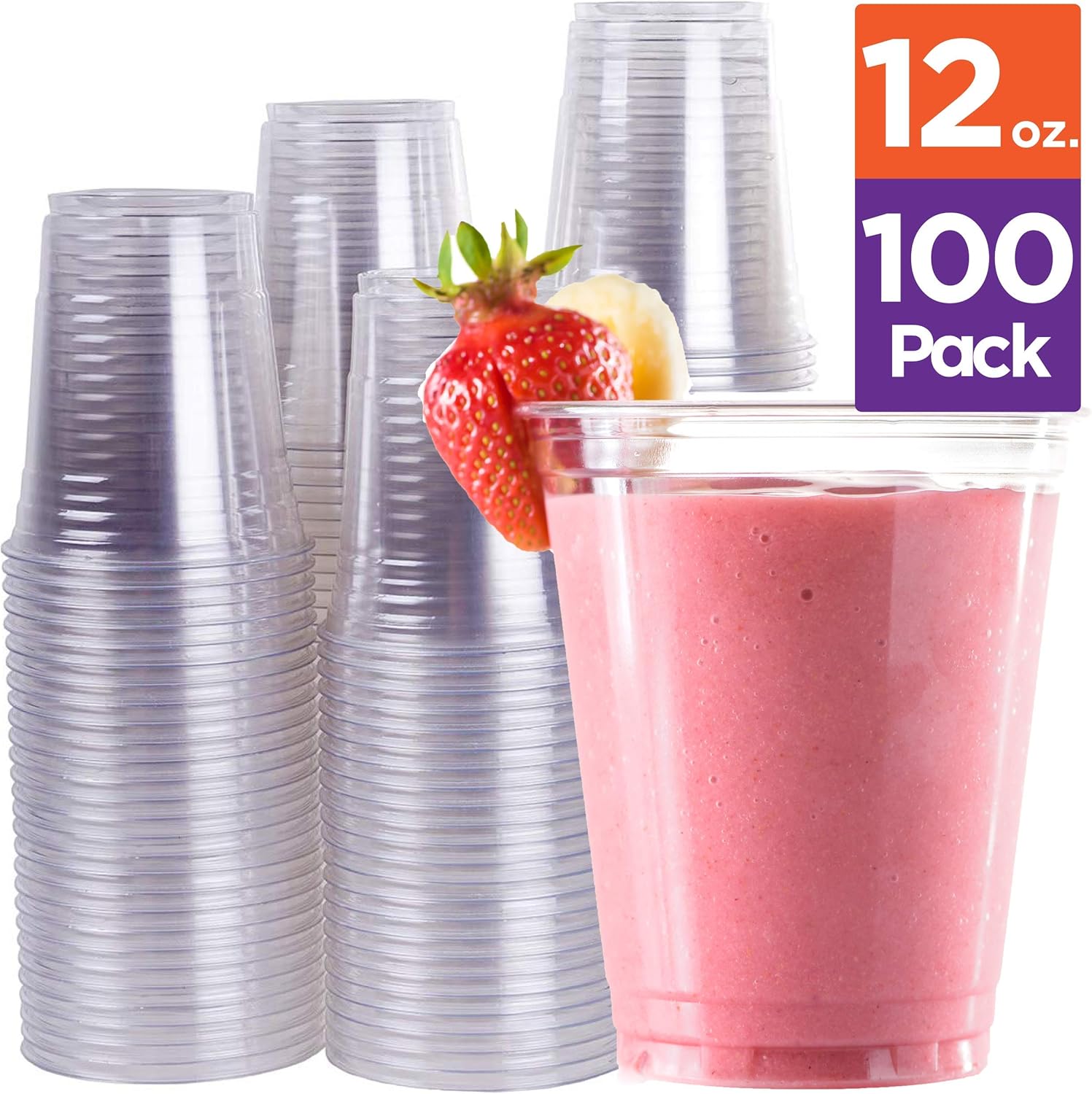Stack Man - PET12-100 Disposable Plastic Cups 12 oz [100 Pack] Ultra Clear PET Drinking Cups, Perfect Use For Cold Drink, Party, Beer, Smoothies Premium Quality Tumblers