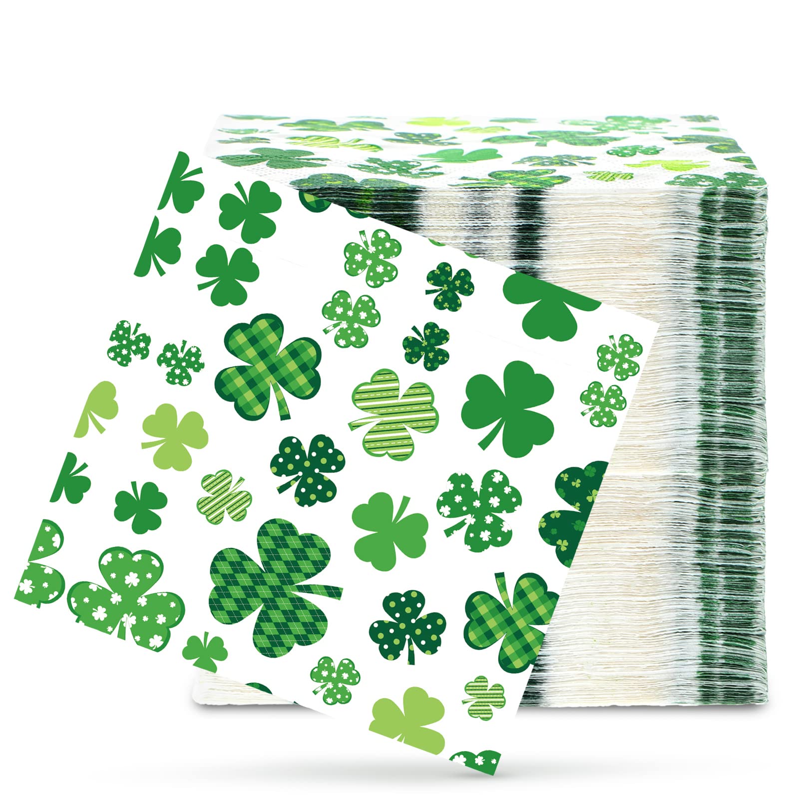Photo 1 of 200 Pieces St. Patrick's Day Napkins 10 Inch Green Shamrocks Dinner Paper Napkins Disposable Irish Holiday Napkins Beverage Cocktail Decorative Paper Napkins for Saint Patrick's Party(Bright)