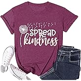 Spread Kindness T Shirt for Women Summer Dandelion Graphic Tees Casual Funny Sayings Letter Printed Cute Shirts Tops