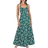 ANRABESS Women's Summer Casual Long Maxi Beach Vacation Dresses Sleeveless Square Neck Flowy Tiered Sun Dress with Pockets