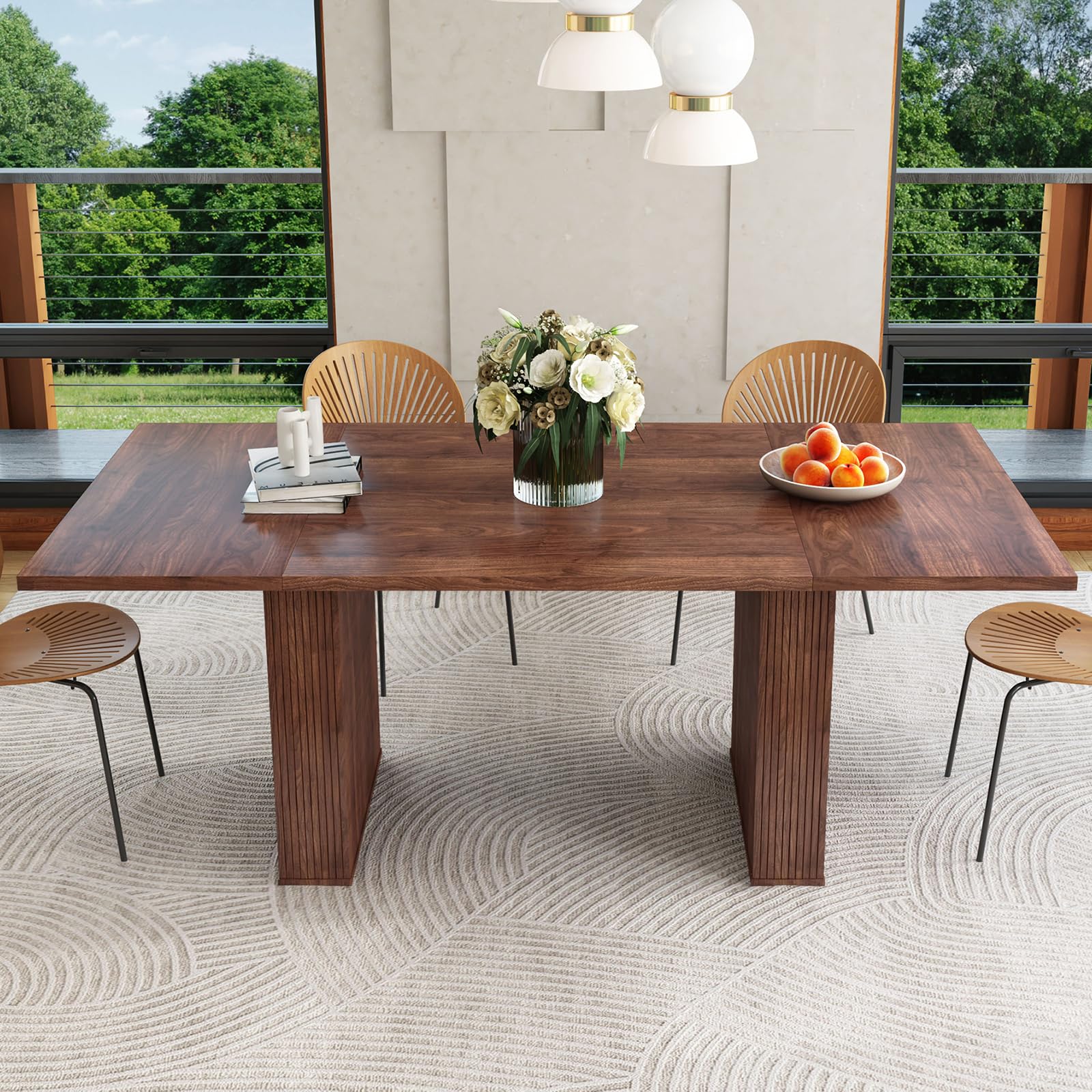 Photo 1 of ***SIMILAR ITEM*** weselon 78 Inch Dining Table for 6 8 10, Modern Farmhouse Rectangular Kitchen Table, Long Dining Room Tables with Wood Strip Base for Kitchen Living Room (Walnut)
