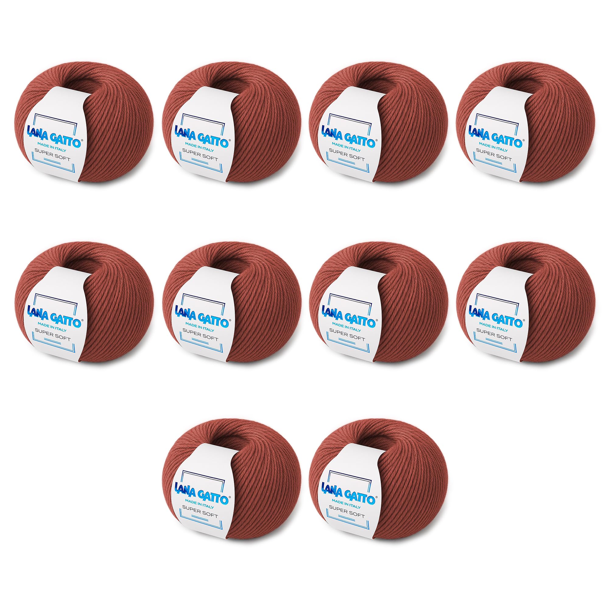 Super Soft Yarns for Crocheting and Knitting 100% Merino Wool Soft Yarn, Extrafine Wool Made in Italy by Lana Gatto Super Soft Line, 18 oz 1370 yd, (10, Brick-Red - 14574)