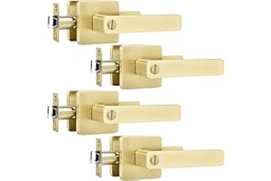 Leydebong 4 Pack Gold Door Handles, Heavy Duty Door Knobs Interior for Bedroom Bathroom, Sleek Door Lock Reversible for Left or Right Handles