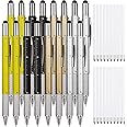 Zhanmai 16 Pieces Gift Pen Tool Pen 6 in 1 Multitool Tech Tool Pen with Ruler, Levelgauge, Ballpoint Pen and Pen Refills, Creative Gifts for Men (Gold, Black, Silver, Yellow)