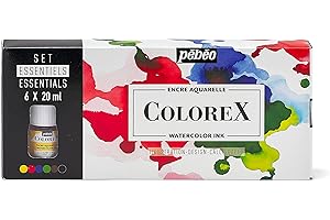 Pebeo Colorex, Watercolor Ink, 5 Assorted 45 ml Bottles, Multicolor