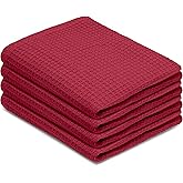 Blue Needles Waffle Weave Kitchen Towels, 15x25 Inches 100% Cotton Set of 4 Dish Towels for Kitchen, Ultra Soft & Absorbent with Hanging Loop, Spring Summer Dish Rags for Quick Drying - Burgundy