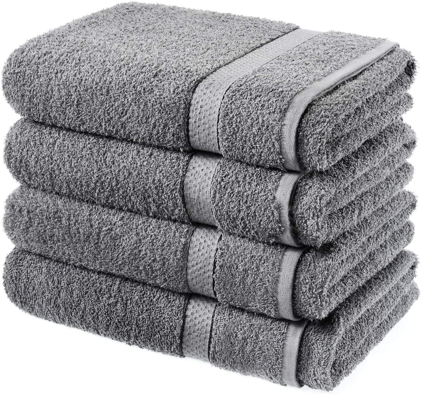 F4D PACK OF 4 BATH SHEETS, Grey, Large size 80 x 140cm