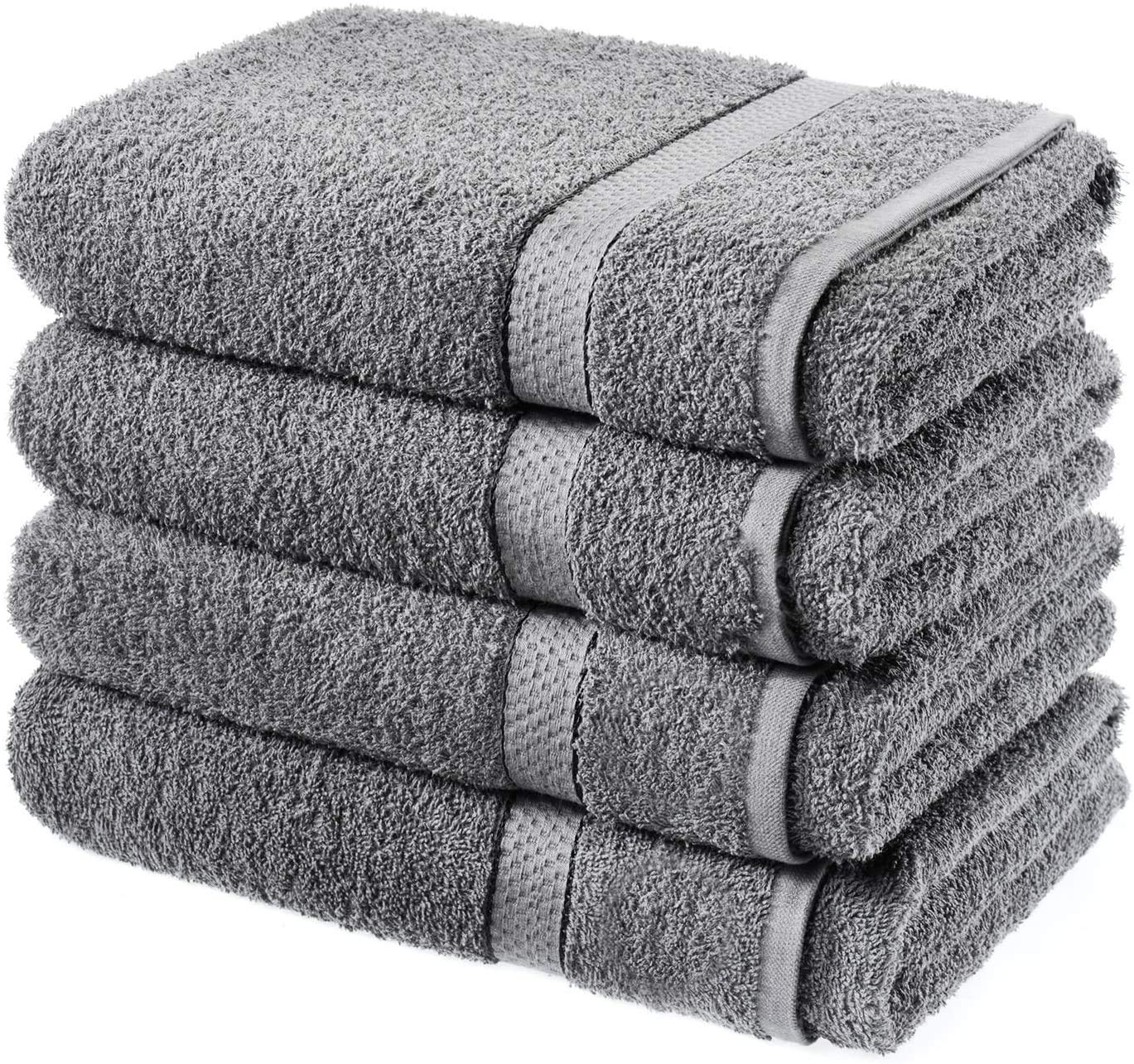 F4D PACK OF 4 BATH SHEETS | 100% COTTON BATH SHEETS (Grey) (GREY)