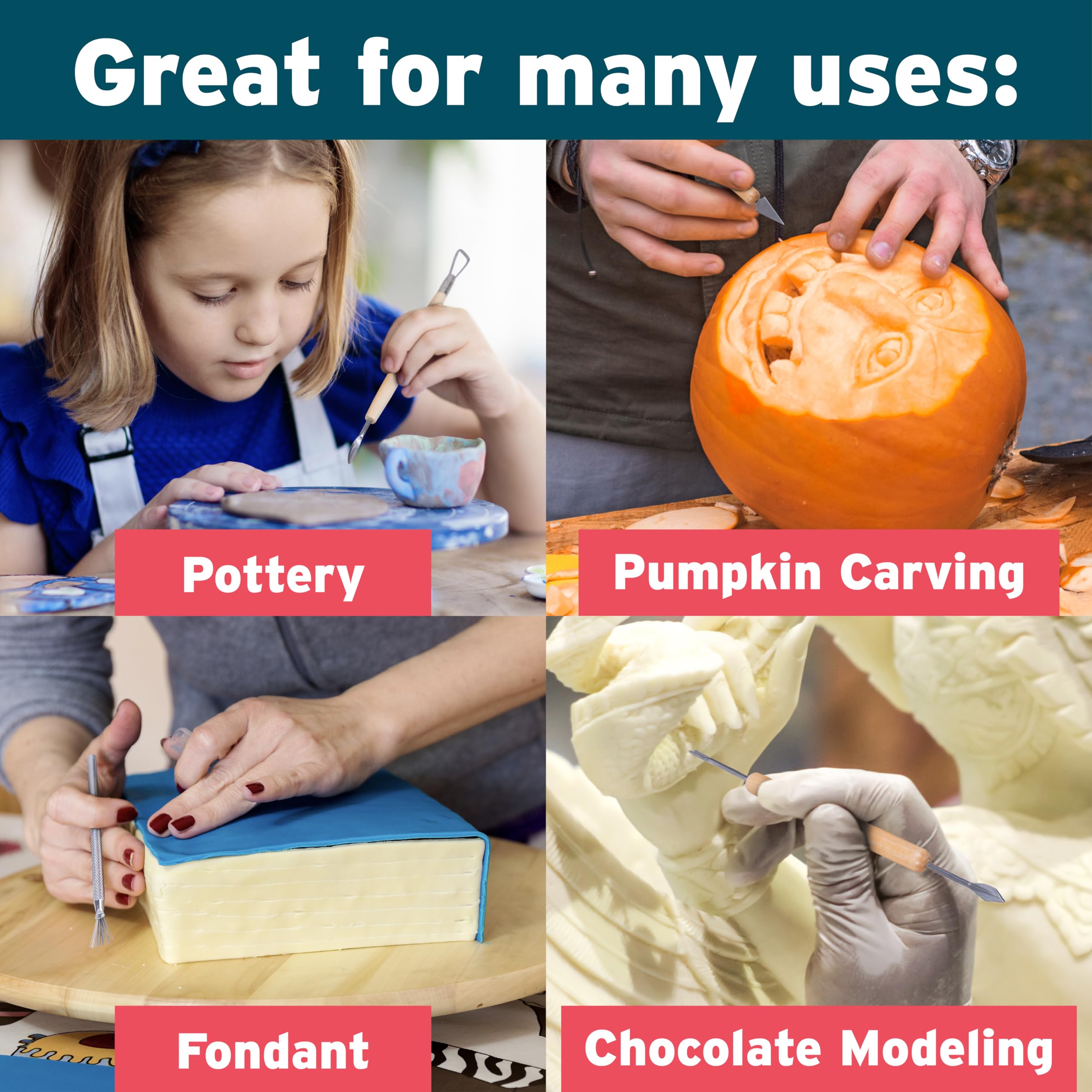 Sculpting Tool Kit for Halloween Pumpkin Carving - 21 Tip Double Sided, 11pc Beginner Pottery Tool Set for Clay, Wood Carving, Ceramic Arts & Crafts, Molding, Modeling, Shaping, School, Kids/Adults