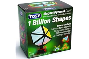 TOSY Magnet Pyramid Glow - 1 Cube Transforms into 1 Billion Shapes, 12 Pieces, 243 Rare Earth Magnets, Glowing, Holographic Design Magnet Tiles Creative Puzzle STEM/STEAM Toy