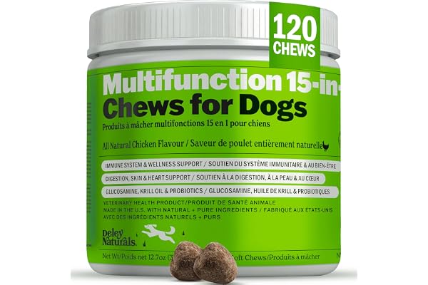 Deley Naturals Dog Multivitamins Chewable - 15 in 1 Dog Vitamins and Supplements for Immune System, Skin, Joint Support & Dig