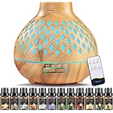 Aeshory Aromatherapy Diffuser &amp; 12 Essential Oils Set, 550ML Aromatherapy Diffuser for Home, Ultrasonic Cool Mist Humidifier with Remote Control 4 Timer 7 Color LED Light, Waterless Auto Off, Light