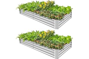 Land Guard 2 Pack 6×3×1ft Galvanized Metal Raised Garden Bed, Metal Planter Kit Box Outdoor for Deep-Rooted Vegetables, Flowers, Green and Herbs……