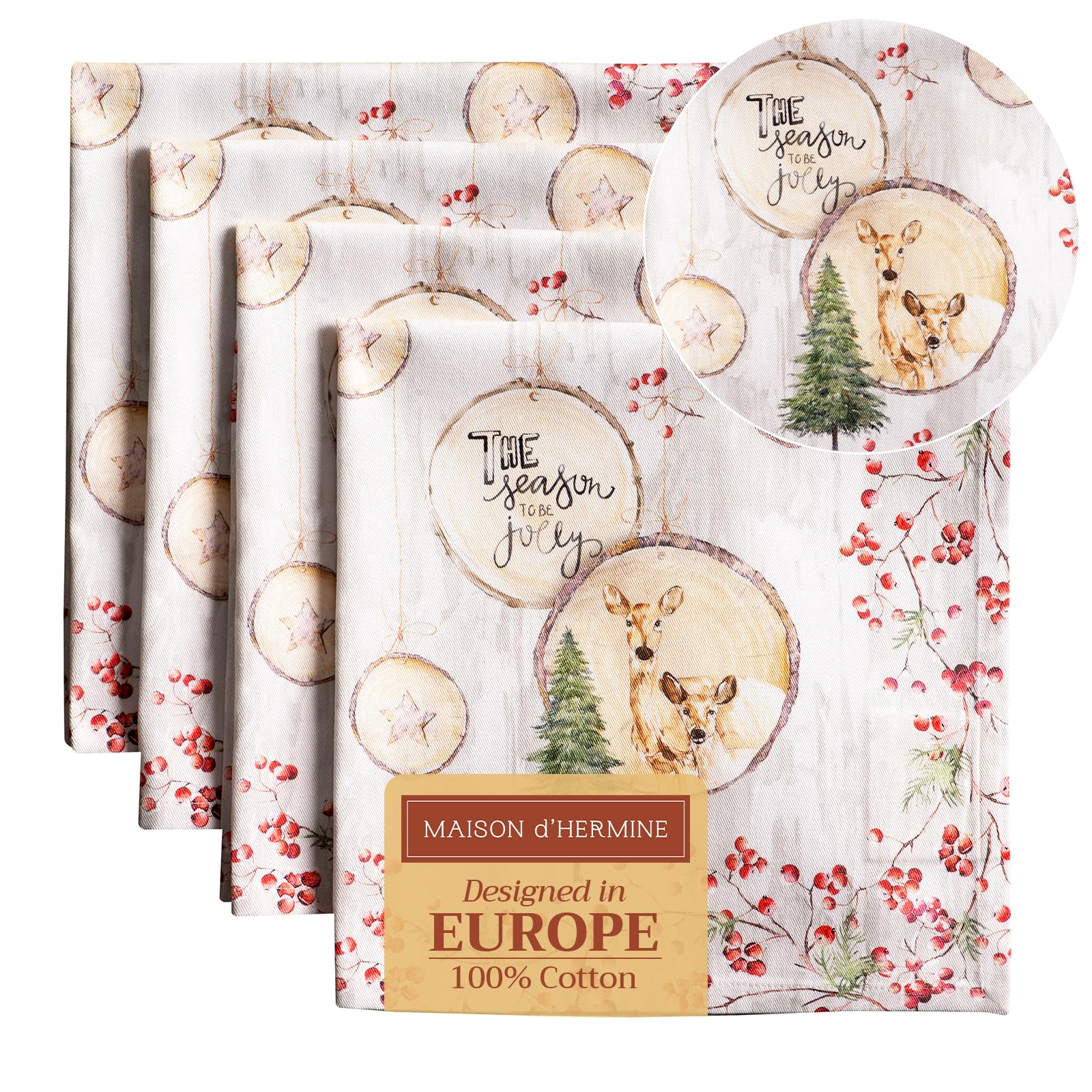 Maison d' Hermine Cloth Napkins Set of 4 100% Cotton for Christmas Decorations Everyday Reusable Square Autumn Napkins Cloth Washable Dinner Party Wedding (Mountain Life, 45 CM x 45 CM)