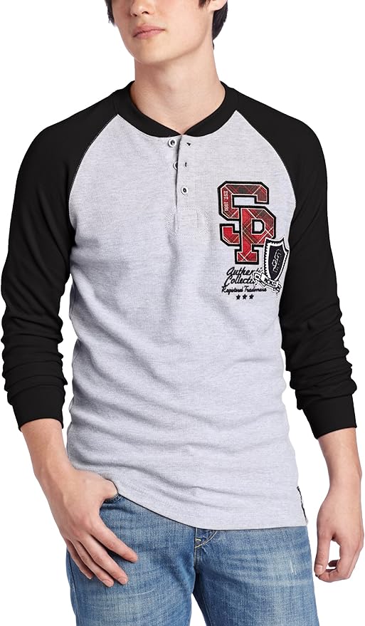 Southpole Men's Long Sleeve Baseball TShirt With Henley