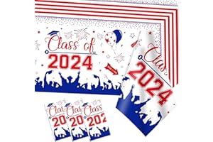 DUAIAI Graduation Party Decorations 2024, 3 Pack Large Size Class of 2024 Sign Graduation Tablecloth, 54"x108" Plastic Graduation Party Table Cover Decorations- Blue and Red