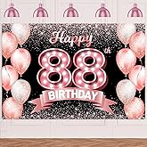 Happy 88th Birthday Rose Gold Banner Backdrop Cheers to 88 Years Old Confetti Balloons Theme Decor Decorations for Women 88 Years Old Pink Birthday Party Bday Supplies Background Favors Gift Glitter