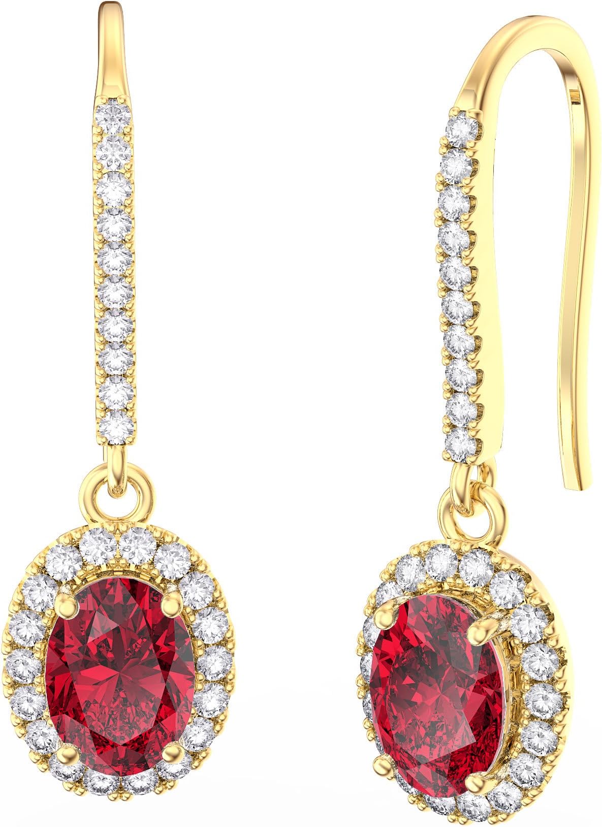Eternity Ruby and Diamond Pave Silver Earrings (OVAL YELLOW GOLD)