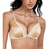 Mirry Women Bras with Underwire Push Up Padded Lace Design T-Shirt Plunge Bra Lace Attractive Back, Add One Cup