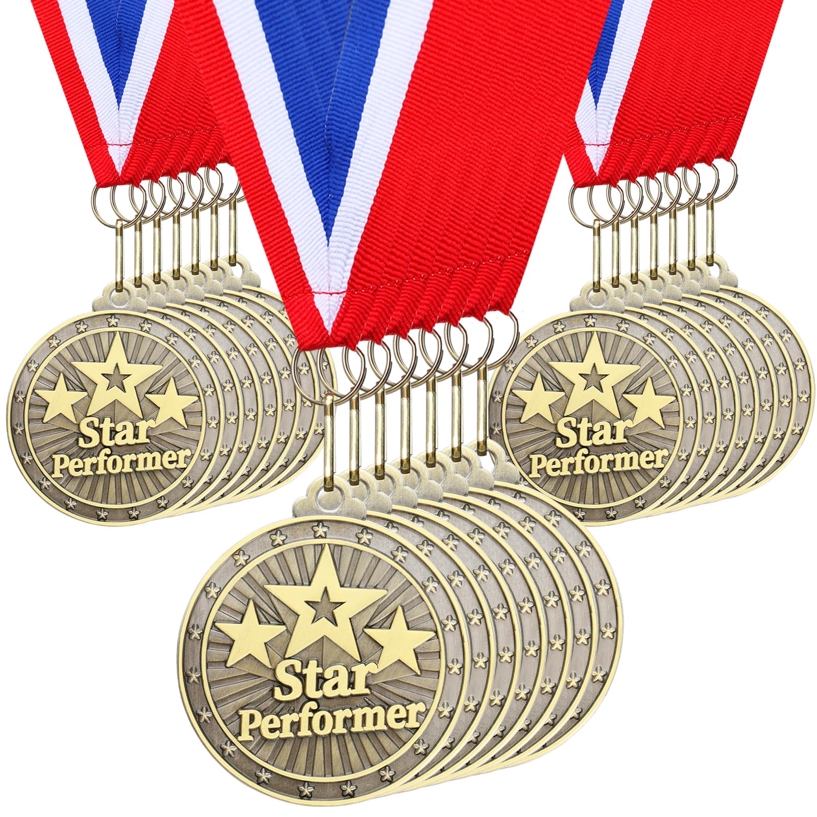 Photo 1 of Kenning 20 Pcs 2'' Star Performer Gold Medals for Awards Bulk Gold Winner Medals with Neck Ribbons Metal Trophy Award Prize Gift for School Graduation Participation Competitions Sports Tournaments