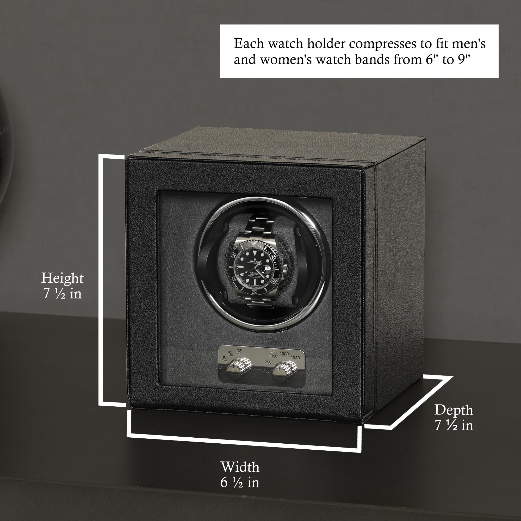 ROTHWELL ROTHWELL Single Watch Winder for Automatic Watches with Quiet Motor with Multiple Speeds and Rotation Settings (Black/Grey)
